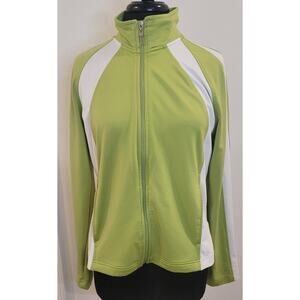 Athletic Works Women’s Workout Track Jacket L Green White Full Zip GUC